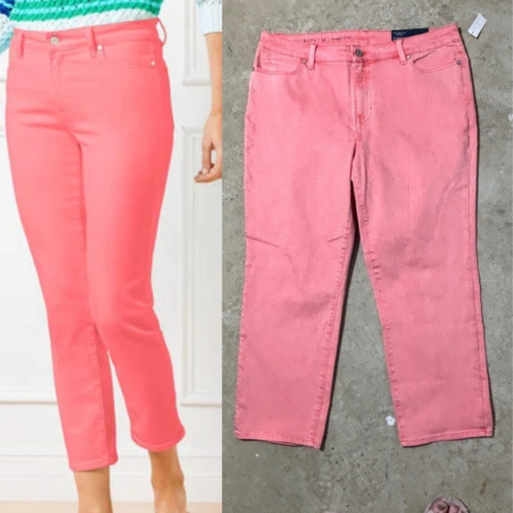 Talbots Pants Straight Crop Women’s Size 14 Pink Mid Rise Zipper Fly Jeans NWT